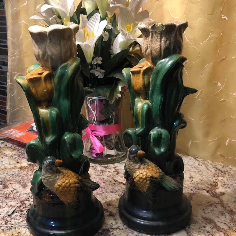 Green and Brown Ceramic Candle Holders